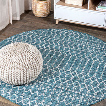Ourika Moroccan Geometric Textured Weave Indoor/outdoor Round Rug